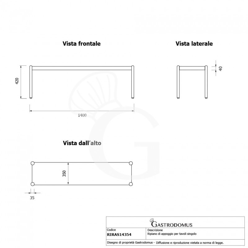 Ripiano singolo, L 1400 x P 365 x H 425 mm