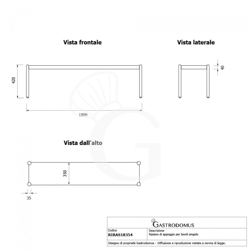 Ripiano singolo, L 1800 x P 365 x H 425 mm