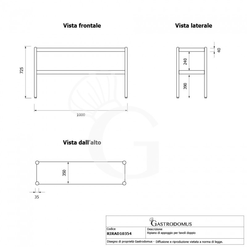 Ripiani sovrapposti, L 1000 x P 365 x H 725 mm