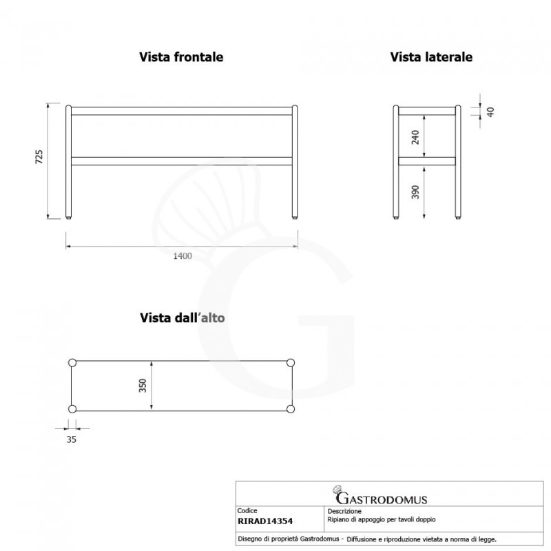 Ripiani sovrapposti, L 1400 x P 365 x H 725 mm