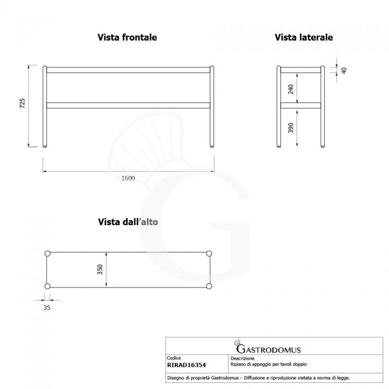 Ripiani sovrapposti, L 1600 x P 365 x H 725 mm