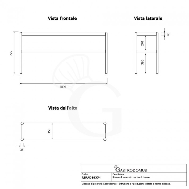 Ripiani sovrapposti, L 1800 x P 365 x H 725 mm
