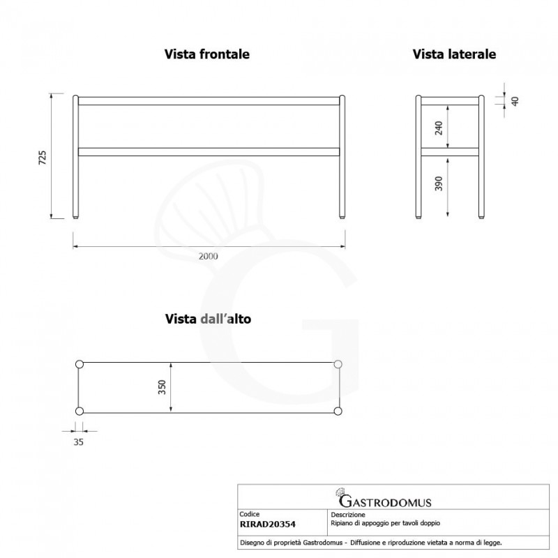 Ripiani sovrapposti, L 2000 x P 365 x H 725 mm