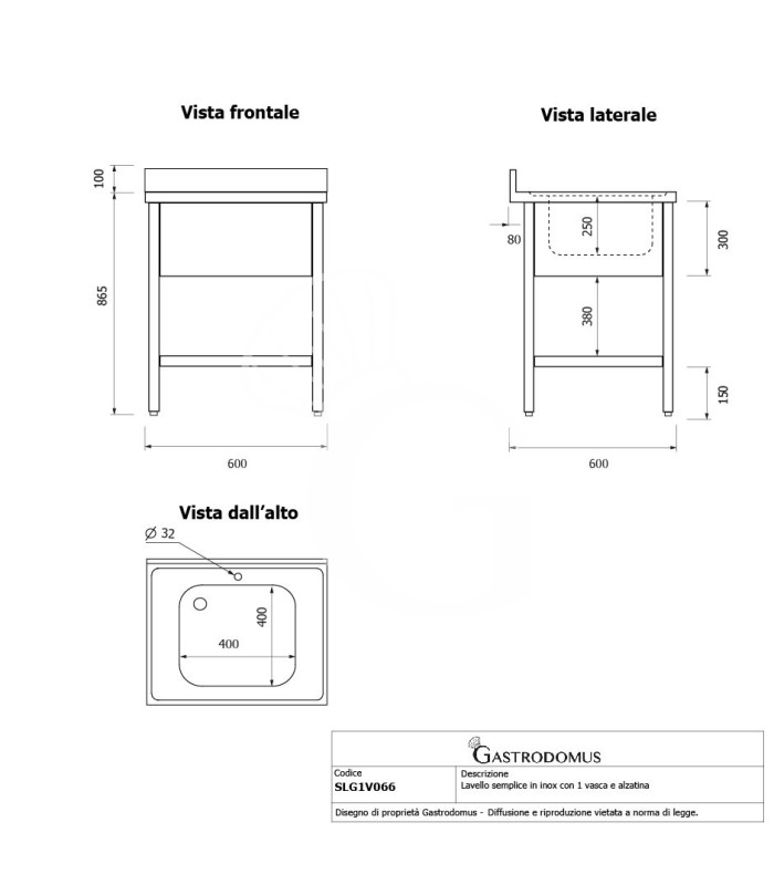 Lavandino semplice in acciaio inox, 1 ripiano, alzatina, 1 vasca, L 600 x P 600 x H 965 mm - con foro rubinetto Ø 32 mm