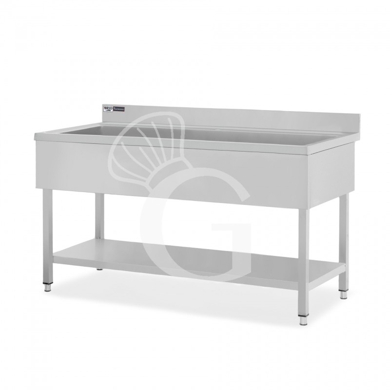 Lavapentole semplice in acciaio inox, 1 ripiano, alzatina, 1 vasca, L 1800 x P 700 x H 965 mm - con foro rubinetto Ø 32 mm
