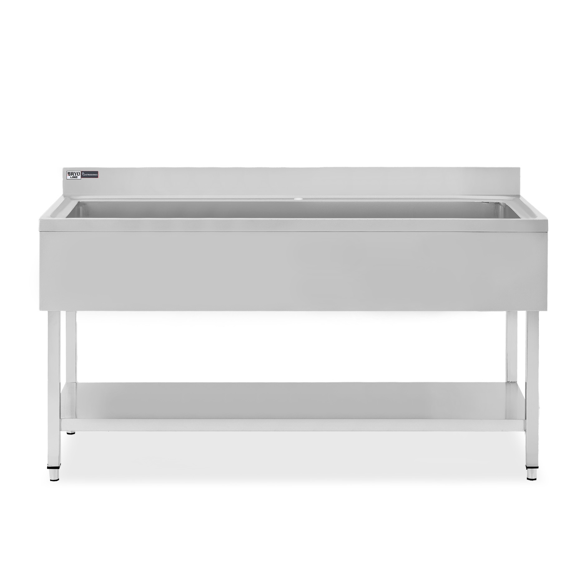 Lavapentole semplice in acciaio inox, 1 ripiano, alzatina, 1 vasca, L 1800 x P 700 x H 965 mm - con foro rubinetto Ø 32 mm