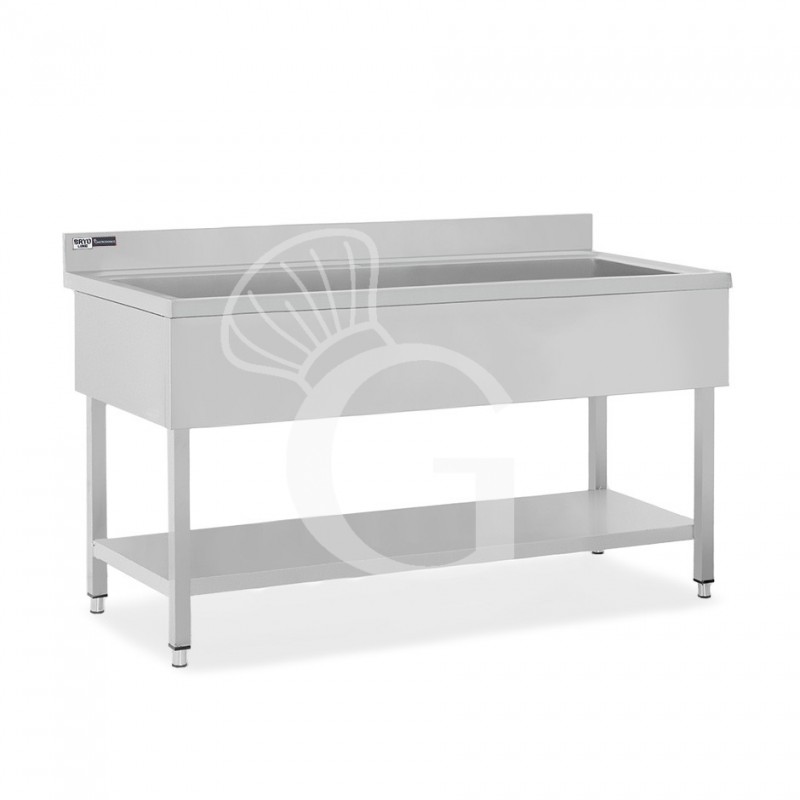 Lavapentole semplice in acciaio inox, 1 ripiano, alzatina, 1 vasca, L 1800 x P 700 x H 965 mm - con foro rubinetto Ø 32 mm
