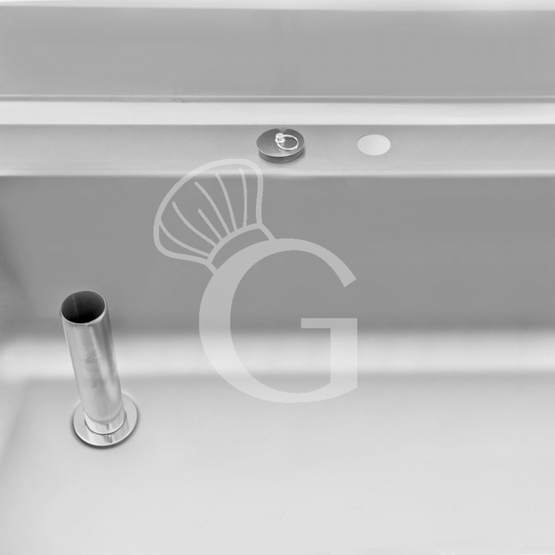 Lavapentole semplice in acciaio inox, 1 ripiano, alzatina, 1 vasca, L 1800 x P 700 x H 965 mm - con foro rubinetto Ø 32 mm