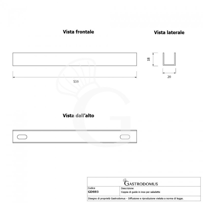 Coppia di guide in inox per saladette e tavoli refrigerati
