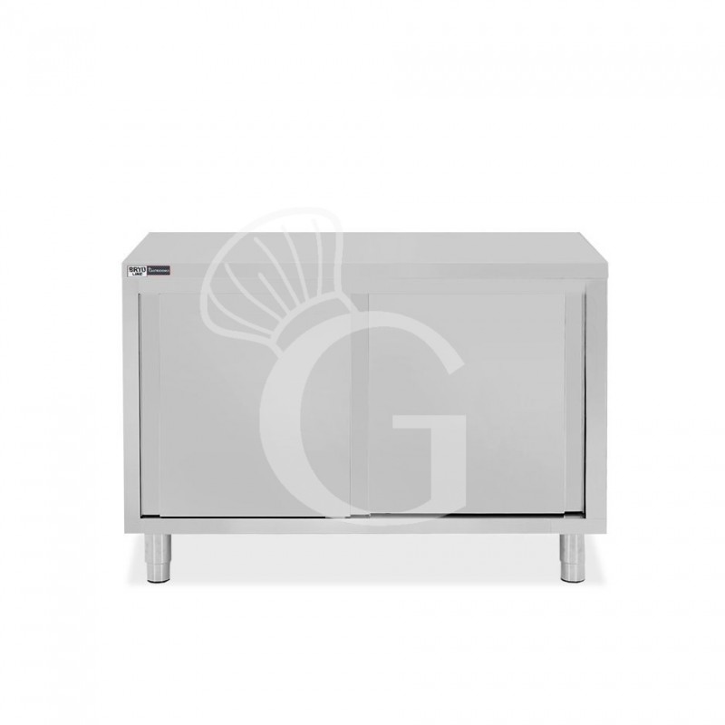 Tavolo armadiato in acciaio inox con 2 porte scorrevoli, L 1200 mm x P 700 mm x H 850 mm Tavolo armadiato in acciaio inox con 2 porte scorrevoli, L 1200 mm x P 700 mm x H 850 mm