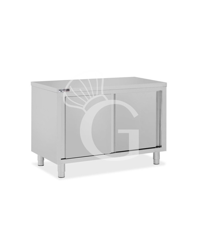Tavolo armadiato in acciaio inox con 2 porte scorrevoli, L 1200 mm x P 700 mm x H 850 mm