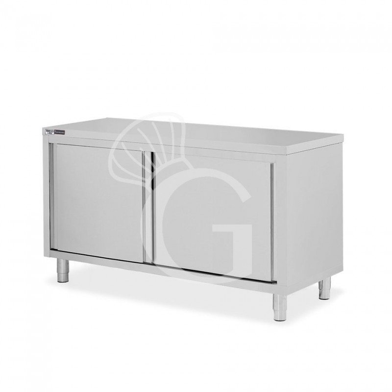 Tavolo armadiato in acciaio inox con 2 porte scorrevoli, L 1700 mm x P 700 mm x H 850 mm