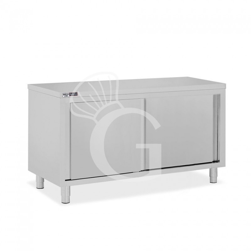 Tavolo armadiato in acciaio inox con 2 porte scorrevoli, L 1700 mm x P 700 mm x H 850 mm