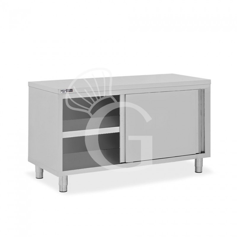 Tavolo armadiato in acciaio inox con 2 porte scorrevoli, L 1700 mm x P 700 mm x H 850 mm