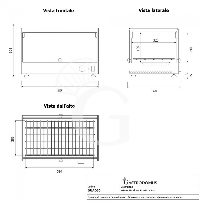 Vetrina Riscaldata vetro e inox +30°C/+90°C 35 LT L 554 mm x P 361 mm x H 311 mm