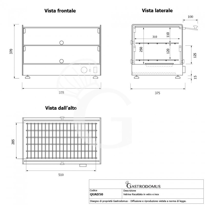 Vetrina Riscaldata vetro e inox +30°C/+90°C 50 LT L 554 mm x P 361 mm x H 376 mm