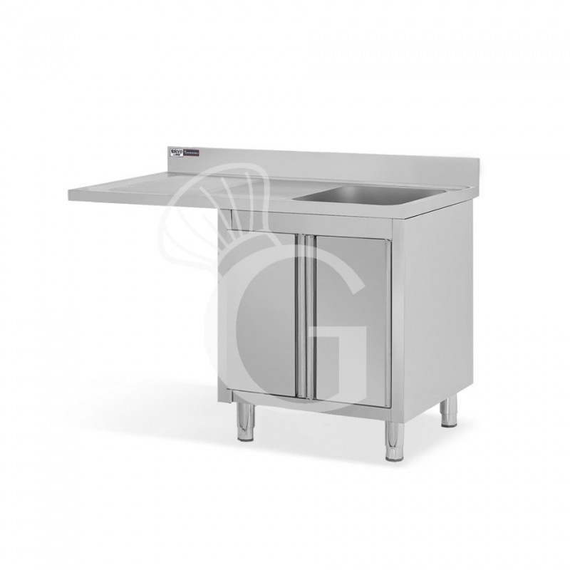 Lavello armadiato vano lavastoviglie,1 vasca,gocciolatoio sinistra,L1400xP700xH965mm - con foro rubinetto Ø 32 mm