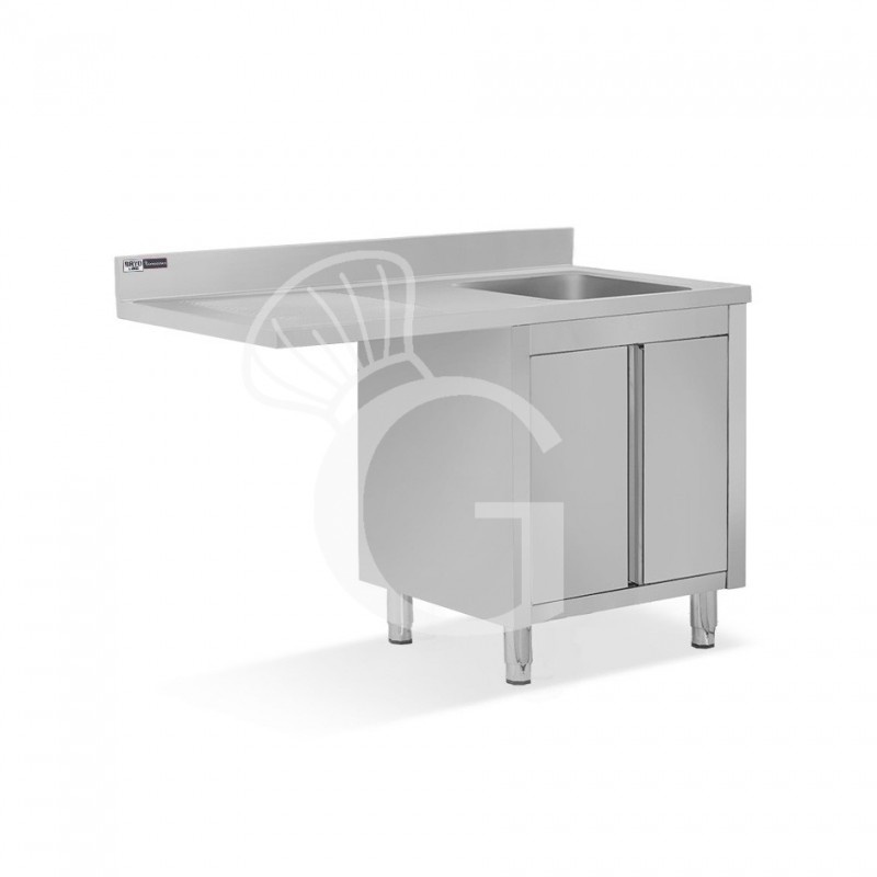 Lavello armadiato vano lavastoviglie,1 vasca,gocciolatoio sinistra,L1400xP700xH965mm - con foro rubinetto Ø 32 mm