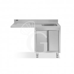 Lavello armadiato vano lavastoviglie,1 vasca,gocciolatoio sinistra,L1400xP700xH965mm - con foro rubinetto Ø 32 mm