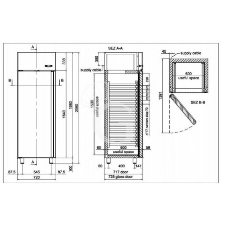 Armadio refrigerato 600 Lt. temp. -2/+10°porta vetro Armadio refrigerato 600 Lt. temp. -2/+10°porta vetro