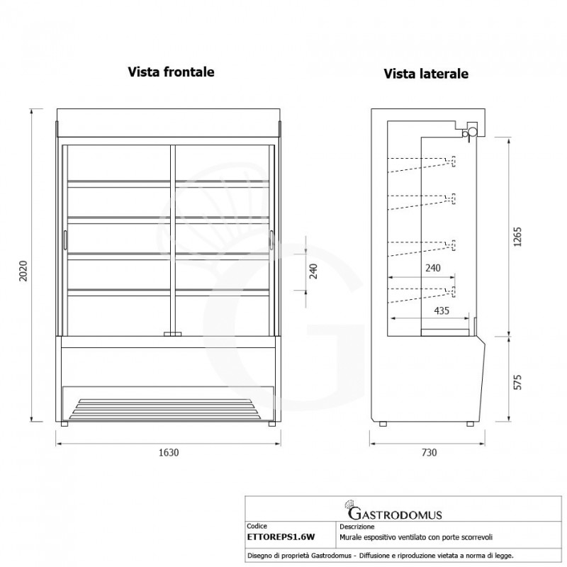 Murale espositivo ventilato Ettore con porte scorrevoli Temperatura +1°/+10°C L 1630 mm