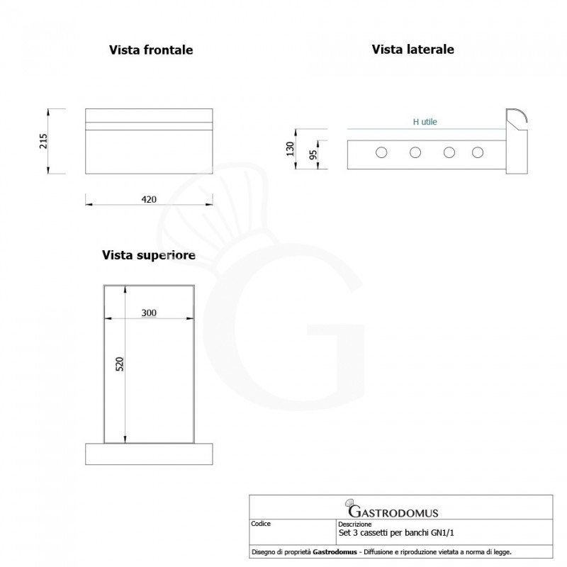 Tavolo Refrigerato 3 cassetti 1 porta 700 mm -2°C/+8°C Motore a sinistra