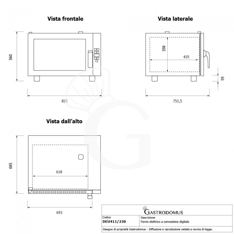 Forno elettrico a convezione per gastronomia,umidificatore,porta bandiera,comandi meccanici, monofase, 4 teglie GN 1/1 530x325mm