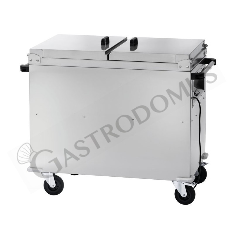 Carrello termico armadiato bagnomaria per 2 bacinelle GN1/1 - L 960 mm x P 680 mm x H 1020 mm Carrello termico armadiato bagnomaria per 2 bacinelle GN1/1 - L 960 mm x P 680 mm x H 1020 mm