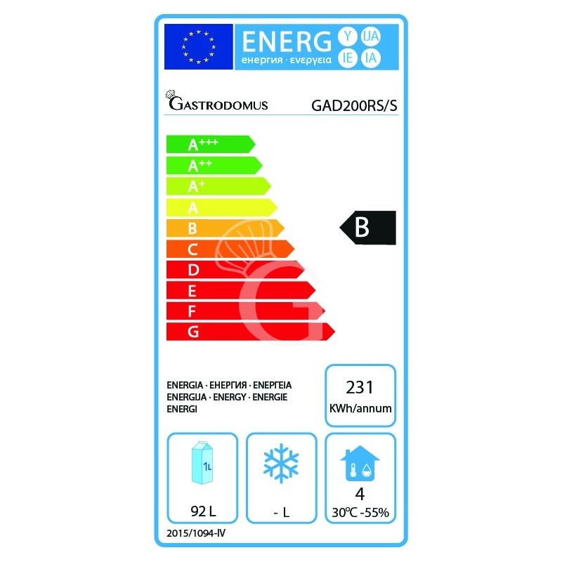 Armadio Refrigerato Statico in acciaio inox 0°C/+8°C 103 LT Classe energetica B