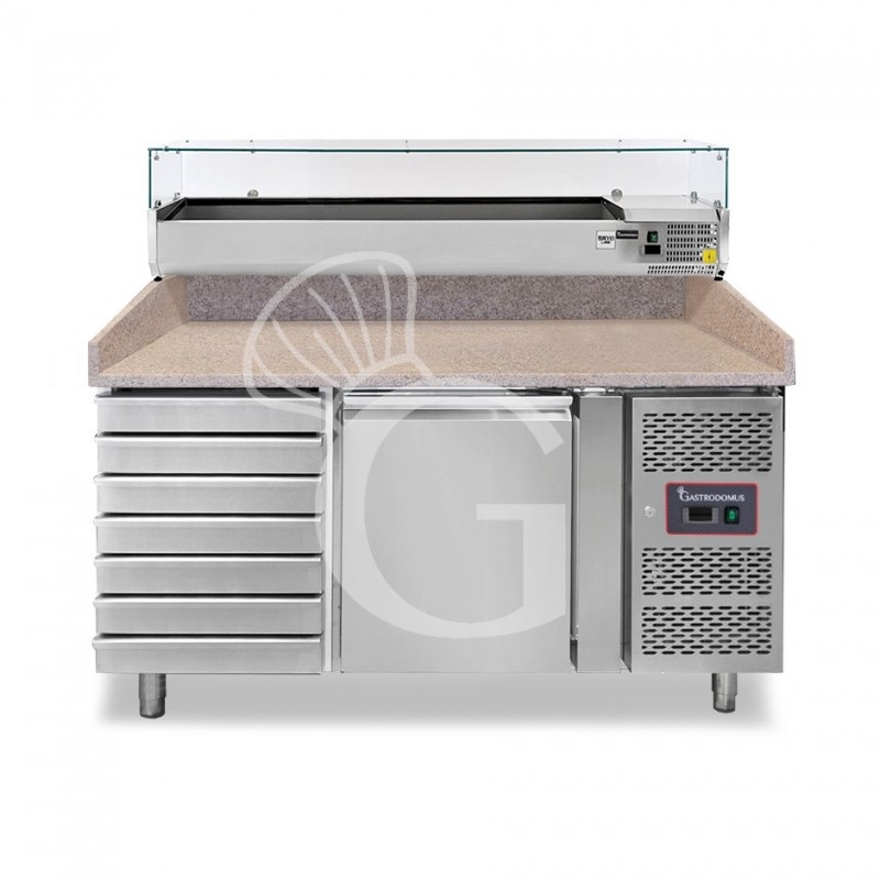 Banco Pizza 600x400 1 porta 7 cassetti vetrina 5 bacinelle GN1/3 + 1 GN1/2 210 LT Banco Pizza 600x400 1 porta 7 cassetti vetrina 5 bacinelle GN1/3 + 1 GN1/2 210 LT