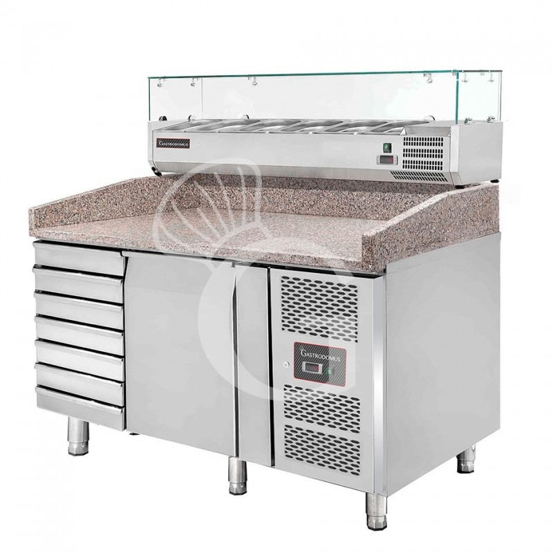 Banco Pizza 600x400 1 porta 7 cassetti vetrina 5 bacinelle GN1/3 + 1 GN1/2 210 LT