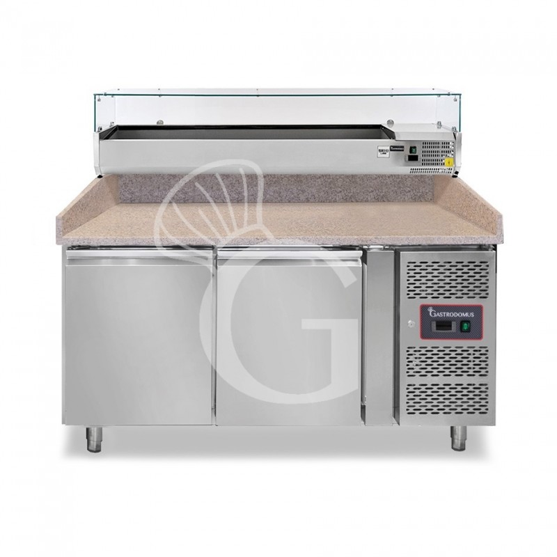 Banco Pizza 600x400 2 porte vetrina 5 bacinelle GN1/3 + 1 bacinella GN1/2 390 LT