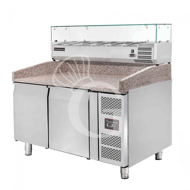 Banco Pizza 600x400 2 porte vetrina 5 bacinelle GN1/3 + 1 bacinella GN1/2 390 LT