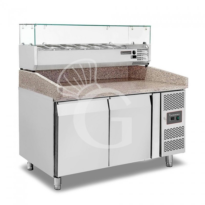 Banco Pizza 600x400 2 porte vetrina 5 bacinelle GN1/3 + 1 bacinella GN1/2 390 LT