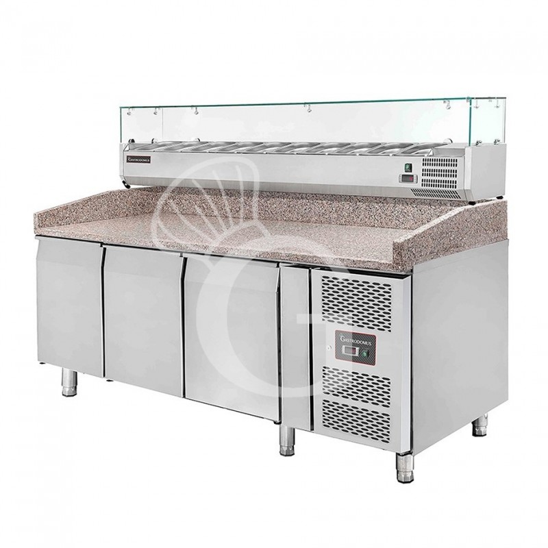 Banco Pizza 600x400 3 porte vetrina 10 bacinelle GN1/4 580 LT
