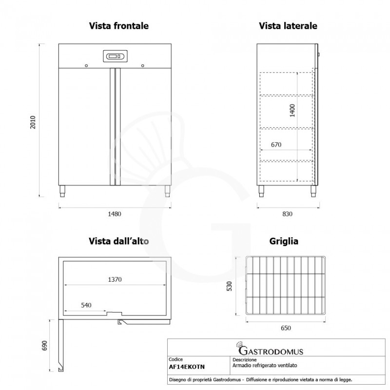 Armadio Refrigerato Ventilato 2 porte -2°C/+8°C 1333 LT classe energetica D