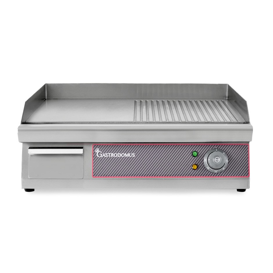 Fry Top elettrico da banco piastra liscia e rigata singola 3000 W Monofase
