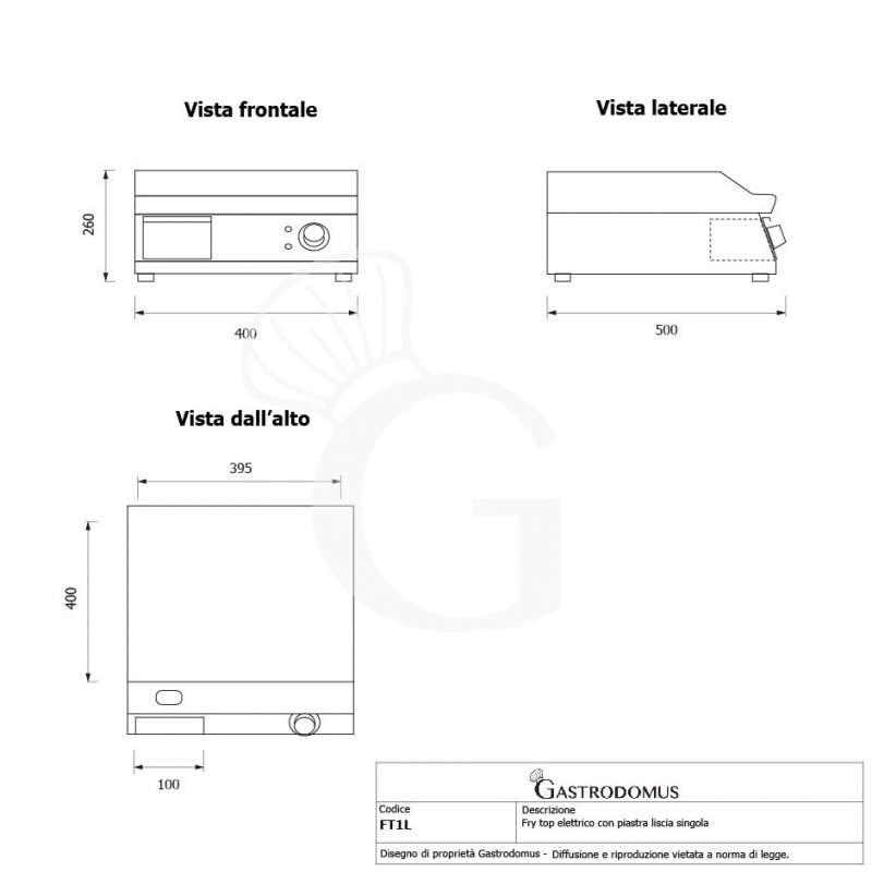 Fry Top elettrico da banco piastra liscia singola 3000 W Monofase