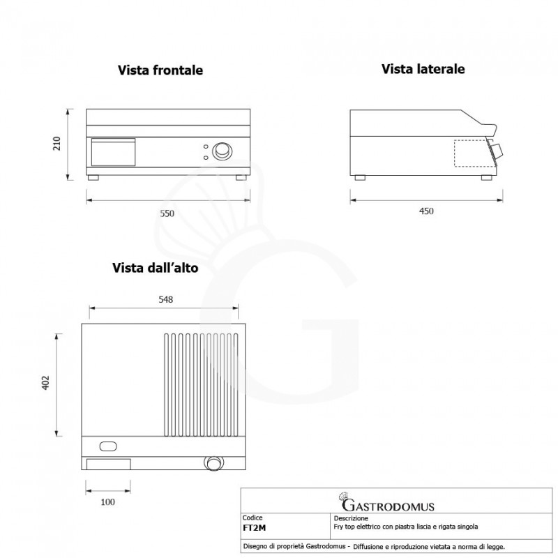 Fry Top elettrico da banco piastra liscia e rigata singola 3000 W Monofase