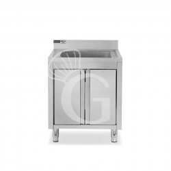 Lavello inox armadiato 1 porta battente, 1 vasca, alzatina, L 700 mm x P 700 mm x H 965 mm - con foro rubinetto Ø 32 mm