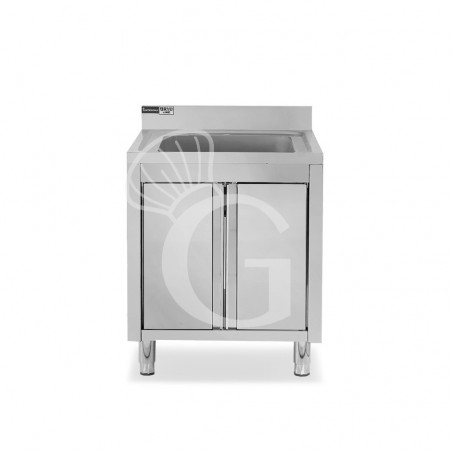 Lavello inox armadiato 1 porta battente, 1 vasca, alzatina, L 700 mm x P 700 mm x H 965 mm - con foro rubinetto Ø 32 mm Lavello inox armadiato 1 porta battente, 1 vasca, alzatina, L 700 mm x P 700 mm x H 965 mm - con foro rubinetto Ø 32 mm