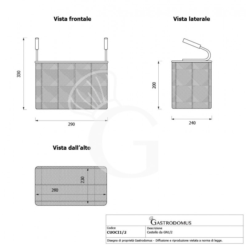 Cestello da GN1/2 per cuocipasta - L 240 mm x P 290 mm x H 200 mm