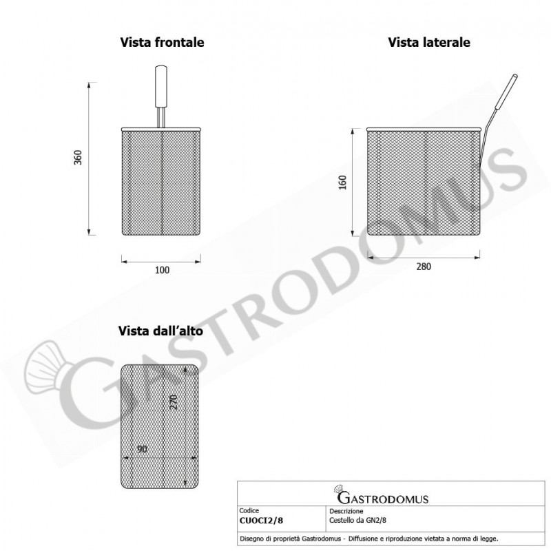 Cestello per cuocipasta 2/8 - L 100 mm x P 280 mm x H 160 mm