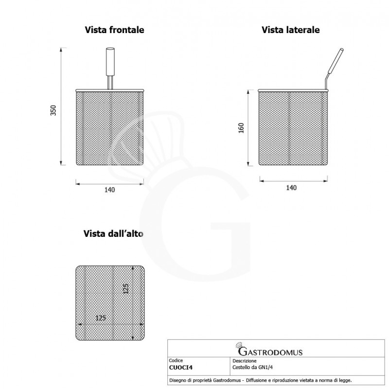 Cestello da GN1/4 per cuocipasta - L 140 mm x P 140 mm x H 160 mm