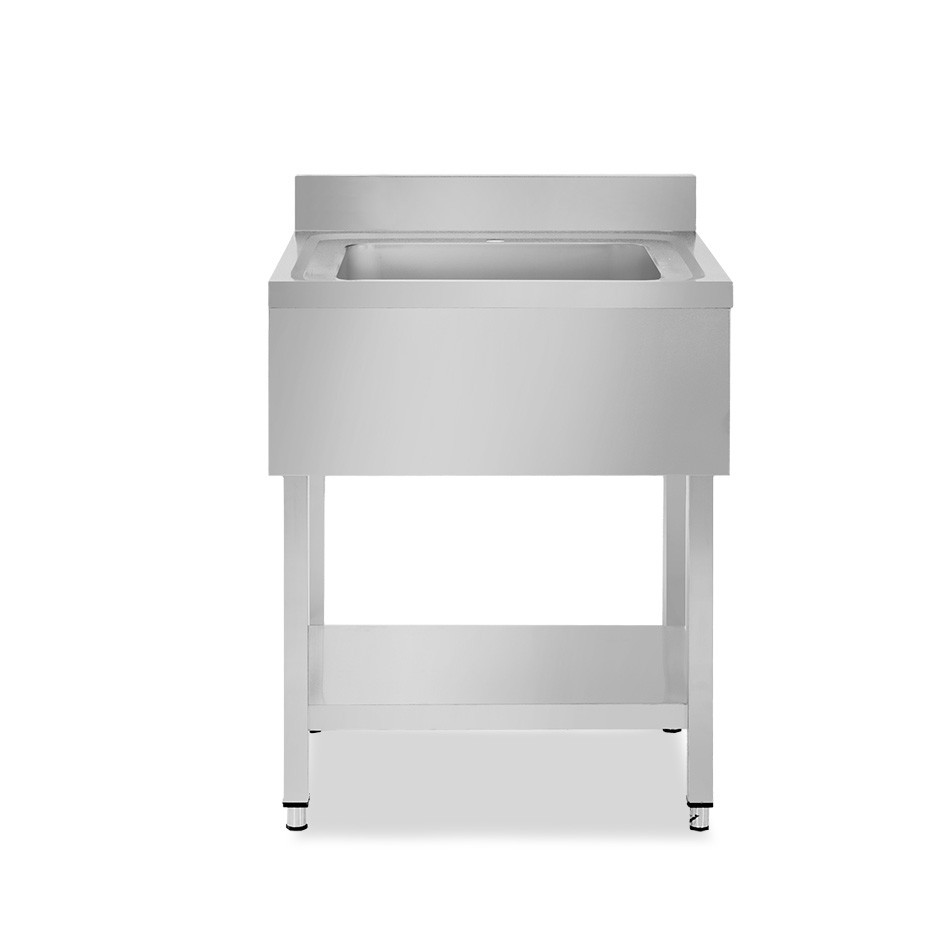Lavandino semplice in acciaio inox, 1 ripiano, alzatina, 1 vasca, L 600 x P 700 x H 950 mm