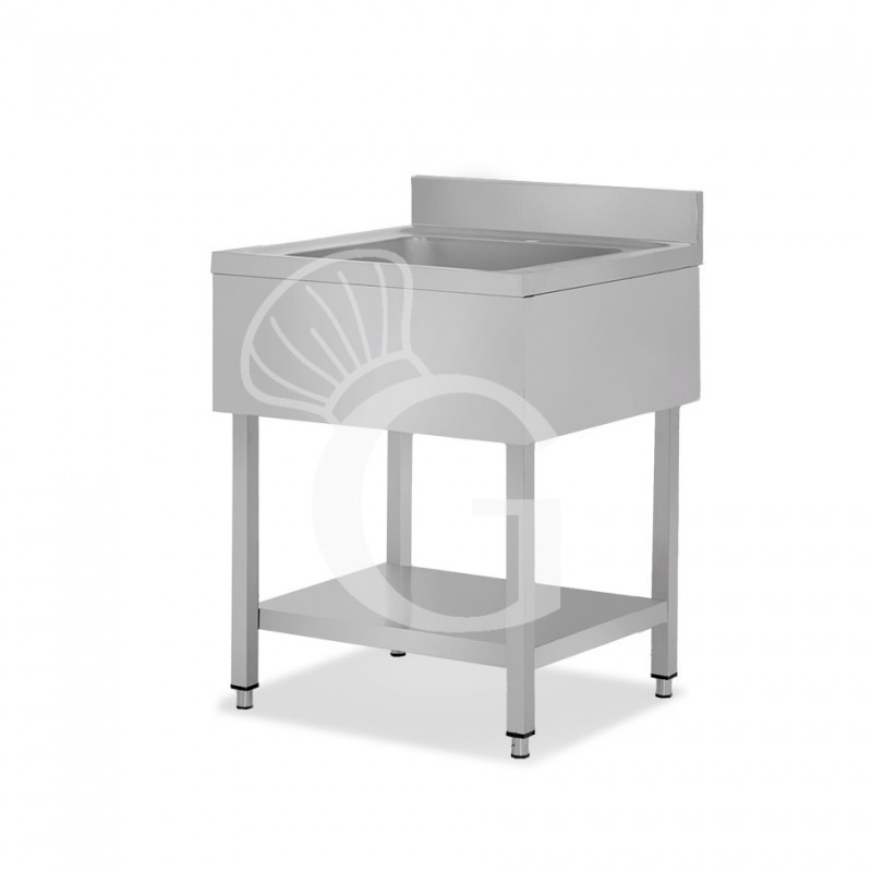 Lavandino semplice in acciaio inox, 1 ripiano, alzatina, 1 vasca, L 700 x P 700 x H 950 mm