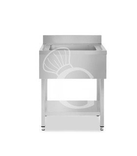 Lavandino semplice in acciaio inox, 1 ripiano, alzatina, 1 vasca, L 700 x P 700 x H 950 mm