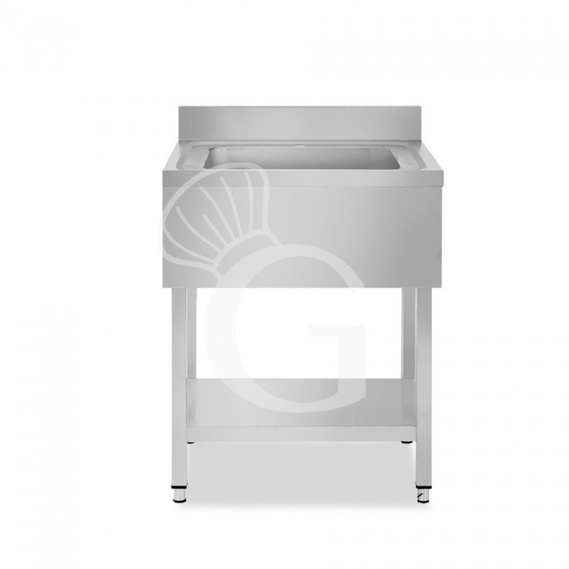 Lavandino semplice in acciaio inox, 1 ripiano, alzatina, 1 vasca, L 700 x P 700 x H 950 mm