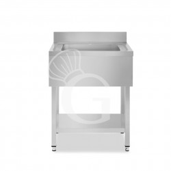 Lavandino semplice in acciaio inox, 1 ripiano, alzatina, 1 vasca, L 500 x P 700 x H 950 mm