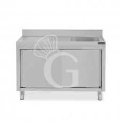 Lavello armadiato con porte scorrevoli,1 vasca,gocciolatoio a sinistra,alzatina,L1500xP600xH950mm